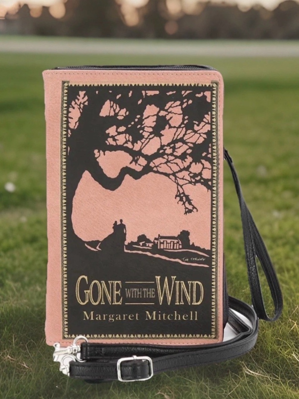 NEW Pink & Black GONE WITH THE WIND Book Crossbody Bag Clutch Wristlet Purse